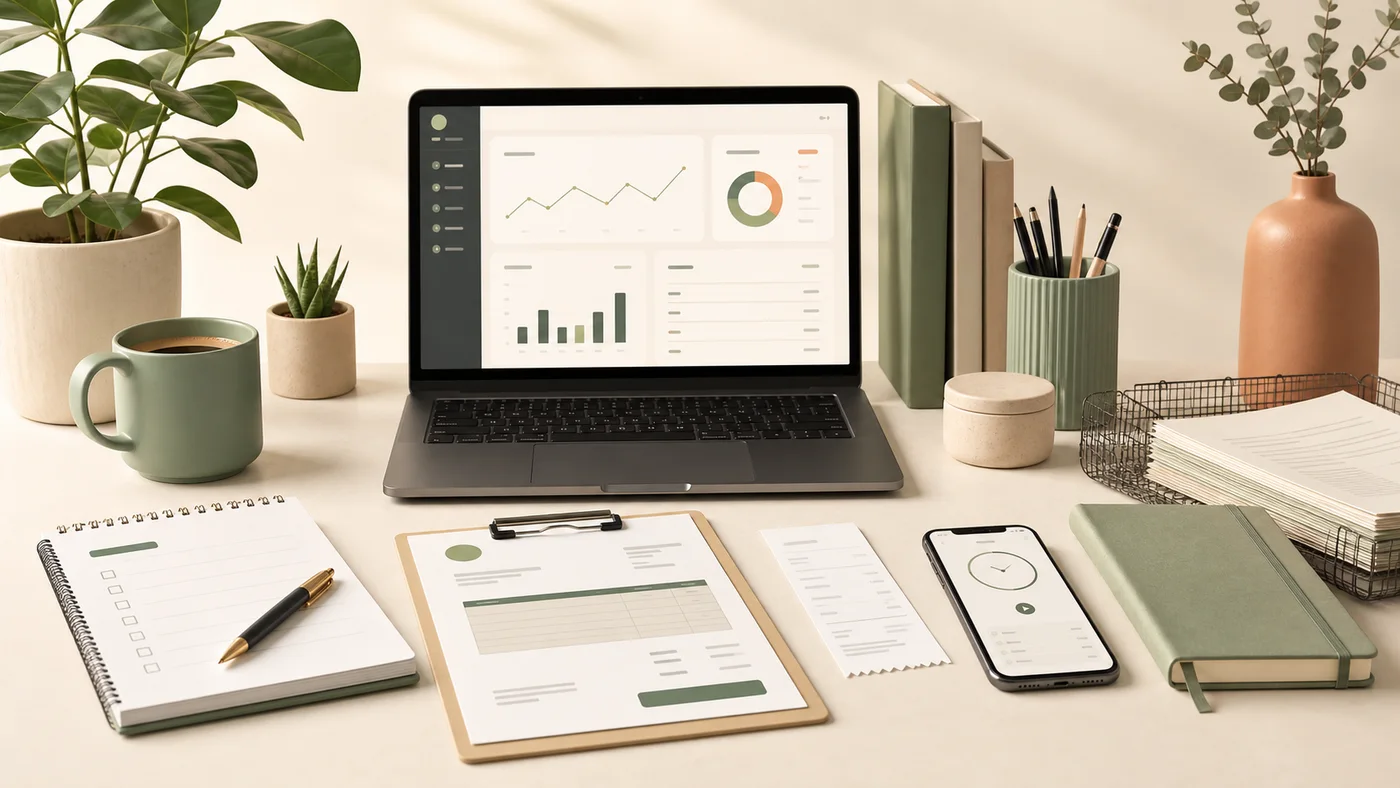 Best free tools for freelancers arranged as a practical digital stack for billing, project planning, file storage, client communication, passwords and tax records