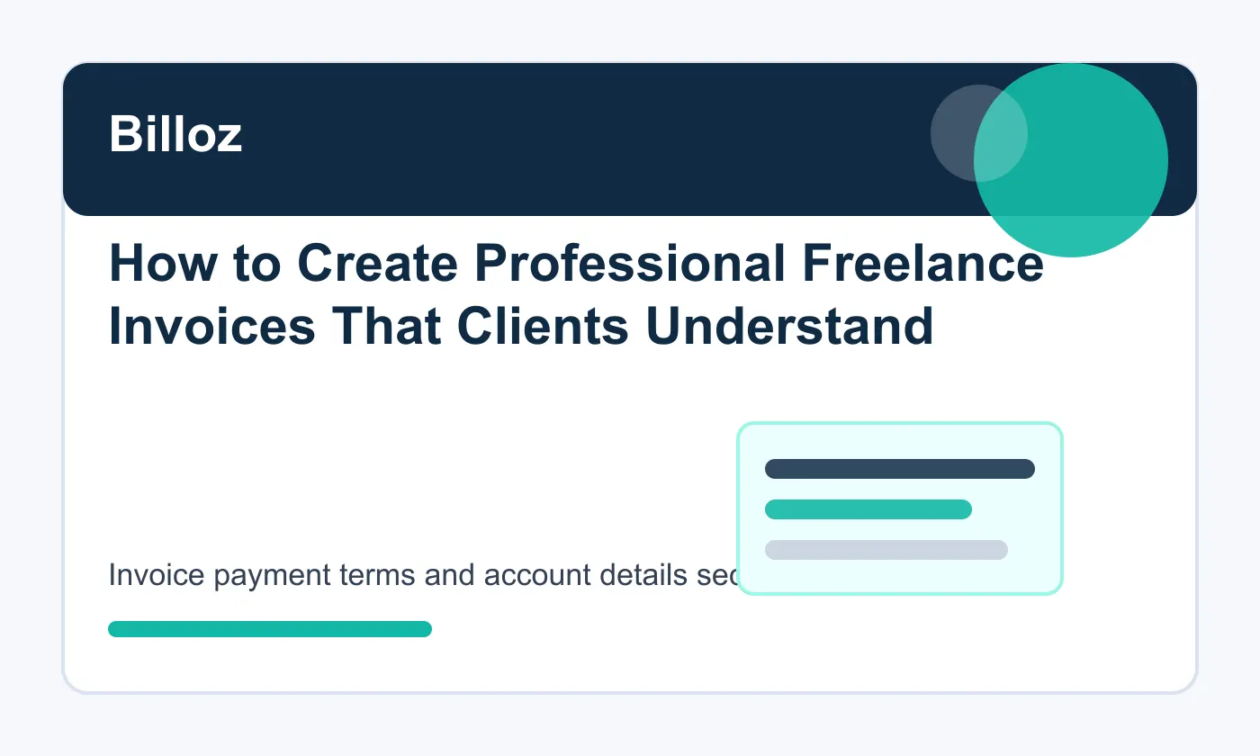 Invoice payment terms and account details section for freelancers